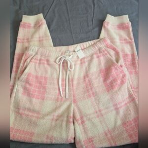 Pink Plaid Aerie Fleece Joggers NWT size S